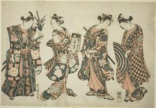 The Actors Sanogawa Ichimatsu (right), Nakamura Kiyosaburo (center right), Sanogawa..., c. 1750. Creator: Ishikawa Toyonobu