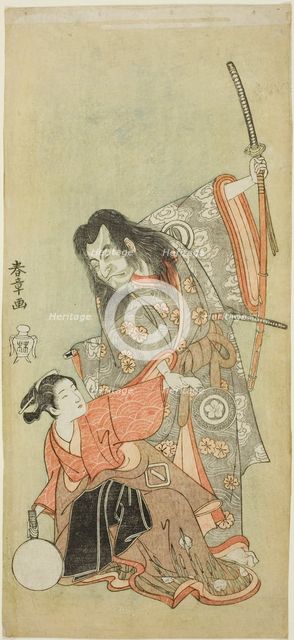 The Actors Sawamura Sojuro II as the priest Shunkan and Azuma Tozo II as Oyasu in the..., c. 1768. Creator: Shunsho.