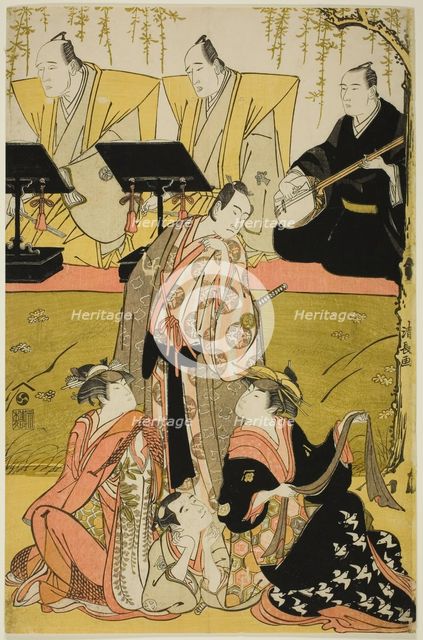 The Actors Sawamura Sojuro III as Soga no Juro, Osagawa Tsuneyo II as Oiso no Tora, Azuma ..., 1784. Creator: Torii Kiyonaga.