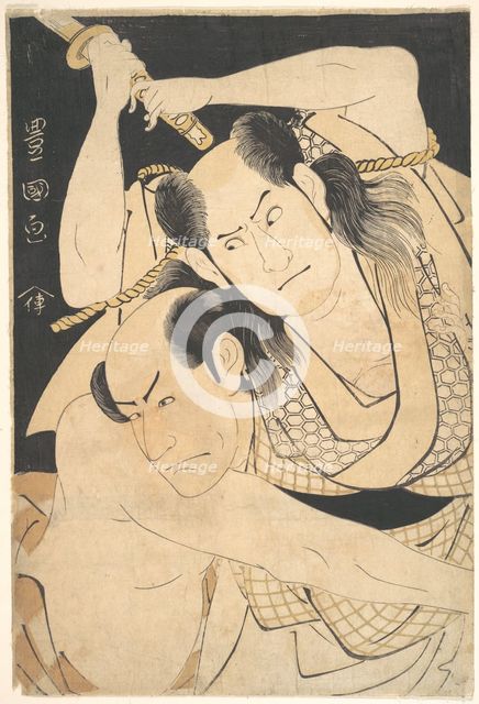 The Actors Sawamura Sojuro III holding Sword Aloft, and Arashi Shichigoro III as Fight..., ca. 1798. Creator: Utagawa Toyokuni I.