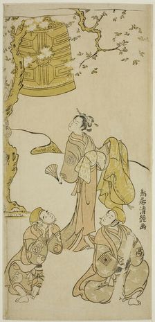 The Actors Segawa Kikunojo II, Ichikawa Komazo II, and Arashi Otohachi I in the play "Fude..., 1768. Creator: Torii Kiyotsune