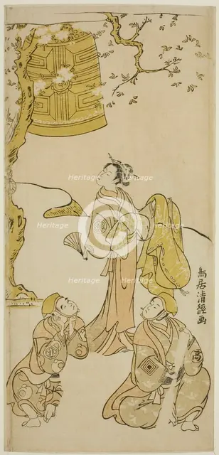 The Actors Segawa Kikunojo II, Ichikawa Komazo II, and Arashi Otohachi I in the play "Fude..., 1768. Creator: Torii Kiyotsune.