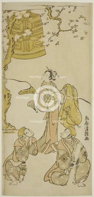 The Actors Segawa Kikunojo II, Ichikawa Komazo II, and Arashi Otohachi I in the play "Fude..., 1768. Creator: Torii Kiyotsune.