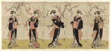 The Actors Segawa Kikunojo III as Karigane Obun, Nakayama Tomisaburo I as An no Oyasu..., c. 1792. Creator: Shunsho