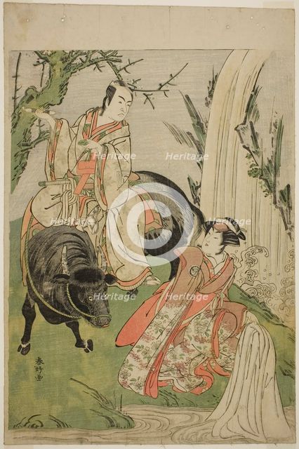 The Actors Segawa Kikunojo III as Princess Hatsune (Hatsune Hime) (right), and Ichikawa..., c. 1785. Creator: Katsukawa Shunko.