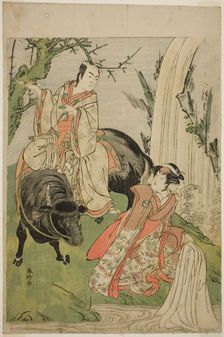 The Actors Segawa Kikunojo III as Princess Hatsune (Hatsune Hime) (right), and Ichikawa..., c. 1785. Creator: Katsukawa Shunko