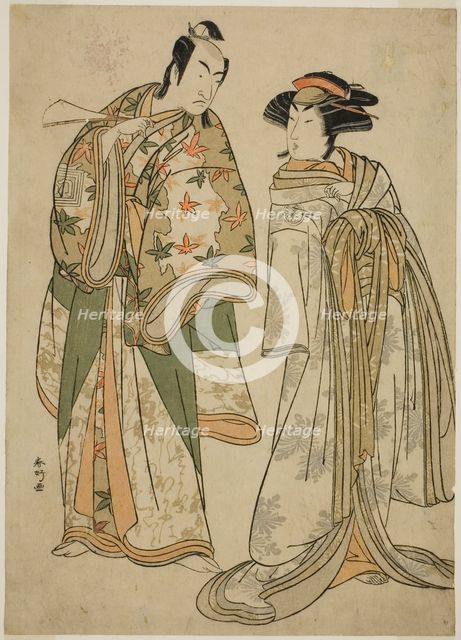 The Actors Segawa Kikunojo III as the Courtesan Sumizome (right), and Ichikawa..., c. 1784. Creator: Katsukawa Shunko.