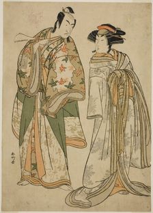 The Actors Segawa Kikunojo III as the Courtesan Sumizome (right), and Ichikawa..., c. 1784. Creator: Katsukawa Shunko