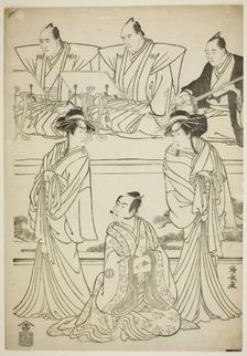 The Actors Segawa Kikunojo III as the ghost of Yatsuhashi, Sawamura Sojuro III as Soga no ..., 1783. Creator: Torii Kiyonaga
