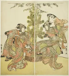 The Actors Segawa Kikunojo III as Yasukata (right), and Iwai Hanshiro IV as Utou (left)..., c. 1782. Creator: Shunsho