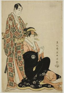 The actors Segawa Kikunojo III (R) as the courtesan Katsuragi and Sawamura Sojuro..., 1794. Creator: Toshusai Sharaku