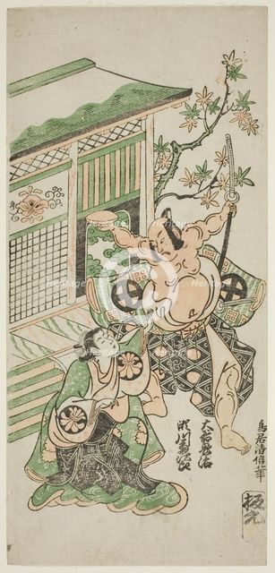 The Actors Segawa Kikujiro I as Nobutsura's wife Karumo and Otani Oniji I as Tahara Matata..., 1747. Creator: Torii Kiyonobu II.