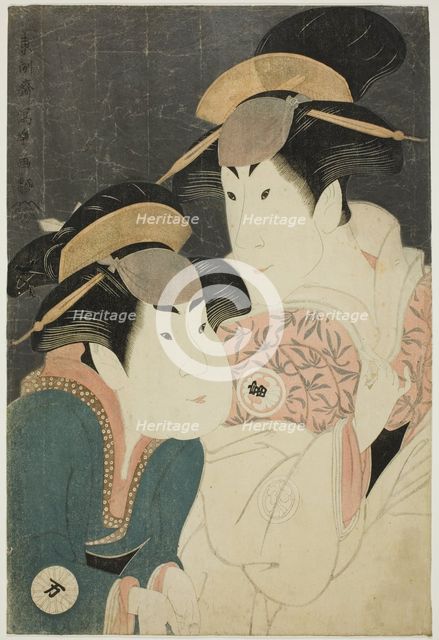 The actors Segawa Tomisaburo II (R) as Yadorigi, wife of Ogishi Kurando, and Nakamura..., 1794. Creator: Toshusai Sharaku.