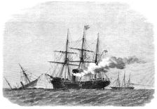 The action off Cherbourg on Sunday between the Alabama and the Kearsarge: the Alabama sinking, 1864. Creator: Smyth