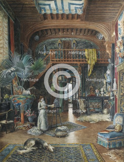 The actress Sarah Bernhardt (1844-1923) in her studio.