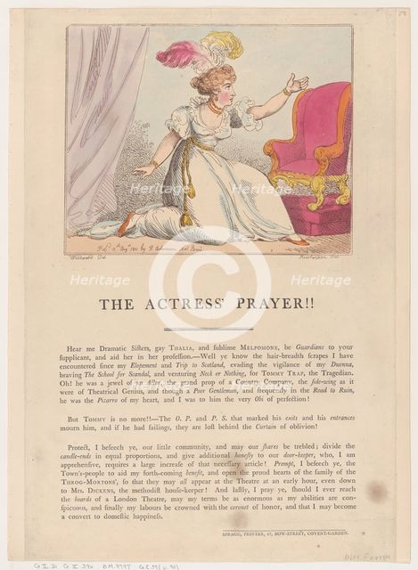 The Actress' Prayer!!, August 10, 1801., August 10, 1801. Creator: Thomas Rowlandson.