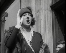 The Actress Violet Loraine Making a Passionate Speech Outside a Theatre, 1920s. Creator: British Pathe Ltd