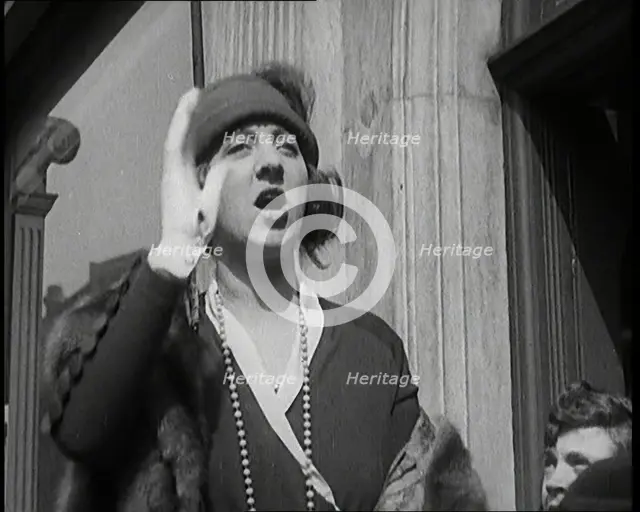 The Actress Violet Loraine Making a Passionate Speech Outside a Theatre, 1920s. Creator: British Pathe Ltd.