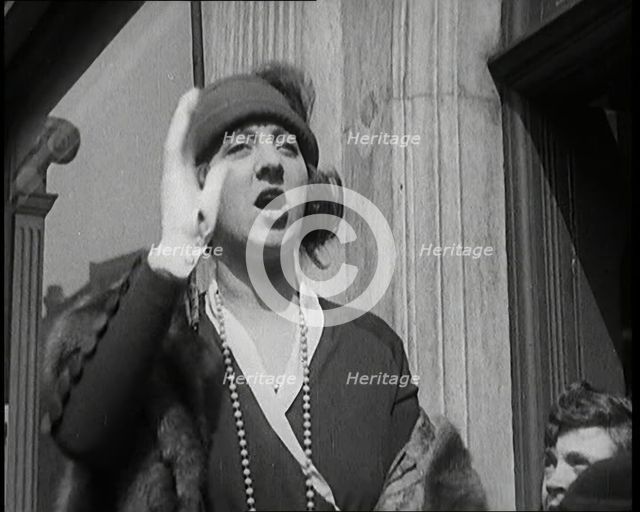 The Actress Violet Loraine Making a Passionate Speech Outside a Theatre, 1920s. Creator: British Pathe Ltd.