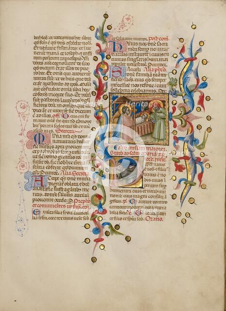 The Adoration of the Christ Child: Initial P: Two Shepherds; Missal, between about 1389 and 1400. Creator: Master of the Brussels Initials.