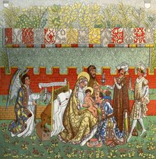 The Adoration of the Magi the tapestry of Berne, 14th century, (1870)