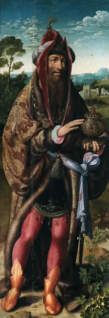 The Adoration of the Magi (Triptych, left panel), ca 1515. Creator: Cleve, Joos van (ca. 1485-1540)