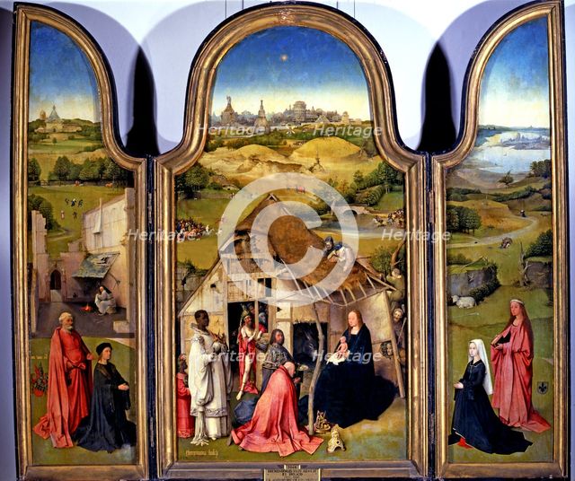  'The Adoration of the Magi', view of the opened panel, work of Hieronymus Bosch.