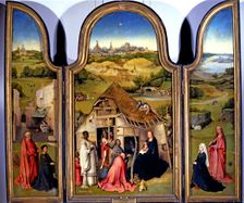 The Adoration of the Magi view of the opened panel, work of Hieronymus Bosch
