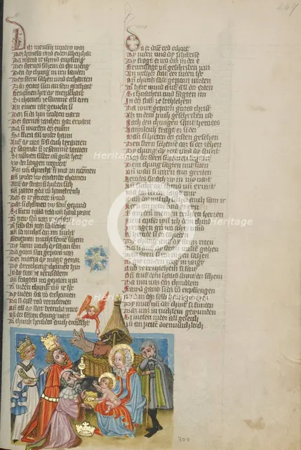 The Adoration of the Magi; Weltchronik, about 1400-1410. Creator: Unknown.