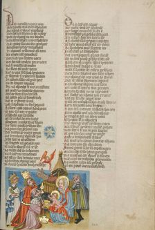 The Adoration of the Magi; Weltchronik, about 1400-1410. Creator: Unknown