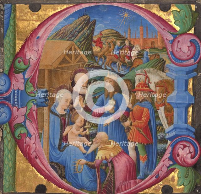 The Adoration of the Magi: cutting from a choir book, 1470s. Creator: Franco dei Russi.