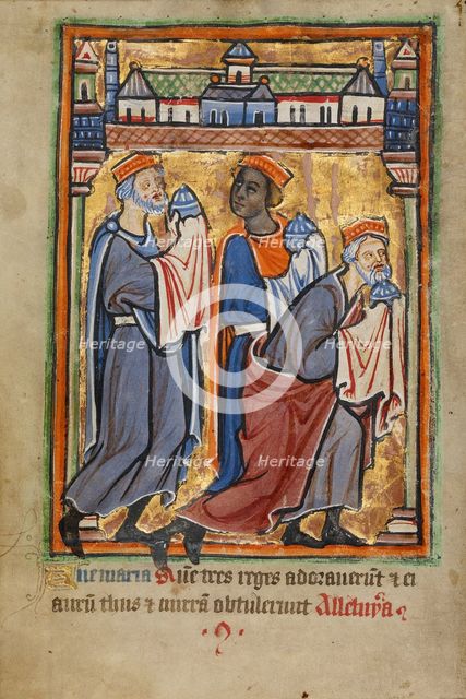 The Adoration of the Magi; Illustrated Vita Christi..., about 1190-1200; text added about 1480-1490. Creator: Unknown.