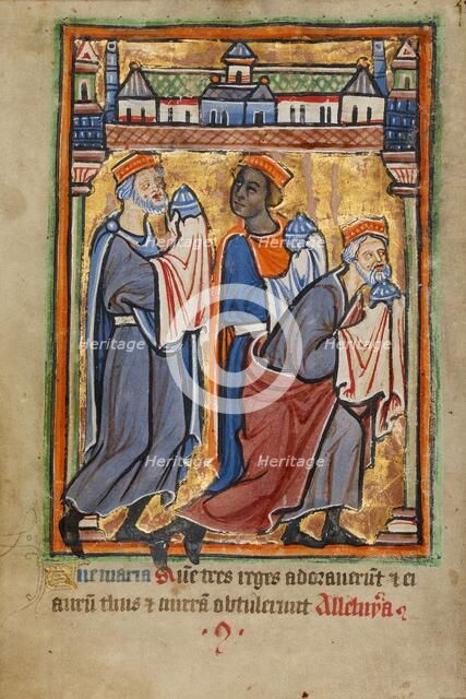 The Adoration of the Magi; Illustrated Vita Christi..., about 1190-1200; text added about 1480-1490. Creator: Unknown.