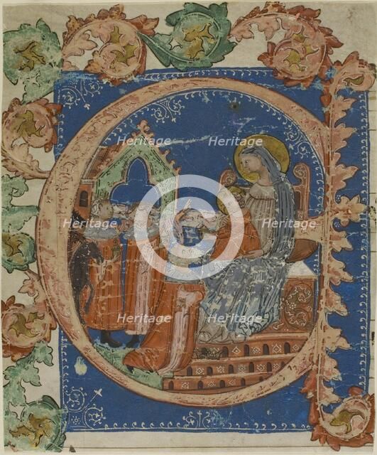 The Adoration of the Magi in a Historiated Initial "E" from a Choirbook, 1375/1425. Creator: Unknown.