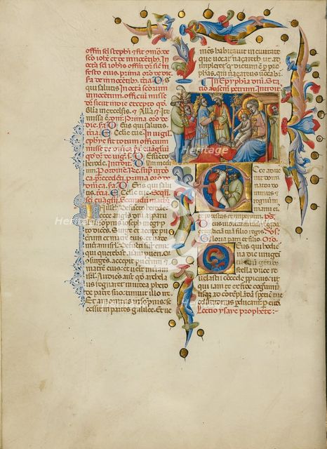 The Adoration of the Magi: Initial E: Sword Bearers; Missal, between about 1389 and 1400. Creator: Master of the Brussels Initials.