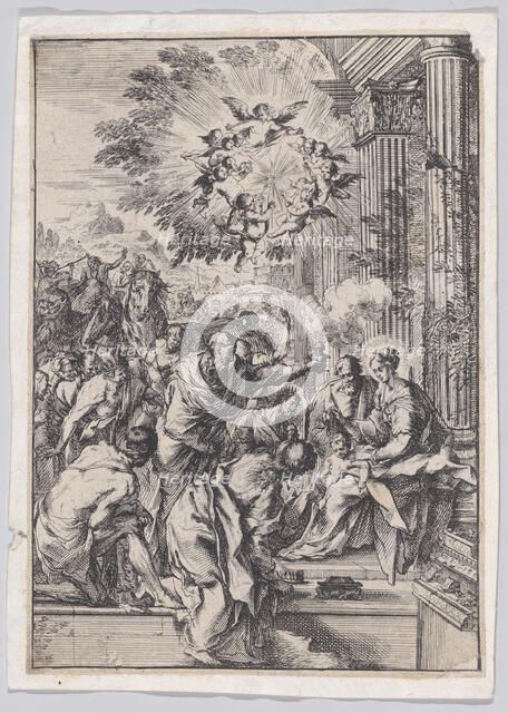 The Adoration of the Magi, set before and architectural colonnade, ca. 1640. Creator: Pietro Testa.