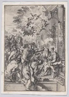 The Adoration of the Magi, set before and architectural colonnade, ca. 1640. Creator: Pietro Testa