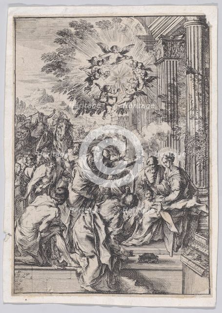 The Adoration of the Magi, set before and architectural colonnade, ca. 1640. Creator: Pietro Testa.