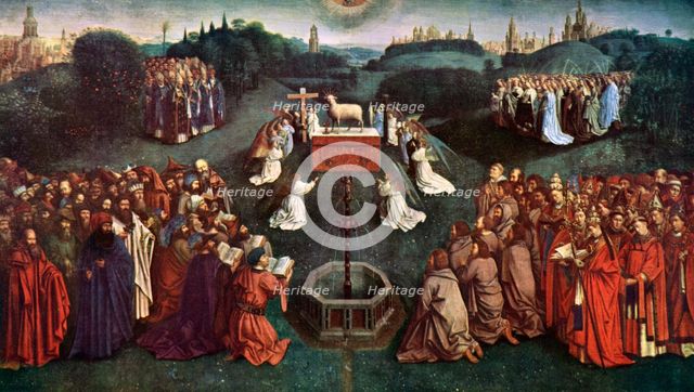 'The Adoration of the Mystic Lamb', The Ghent Altarpiece, 1432, (c1900-1920).Artist: Jan van Eyck
