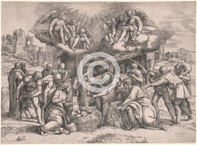 The Adoration of the Shepherds, c. 1552. Creator: Battista Franco (Italian, c. 1510-1561).