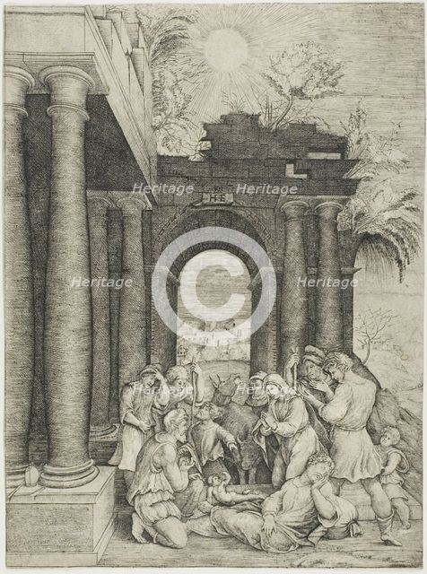 The Adoration of the Shepherds, c.1520. Creator: Master HFE.