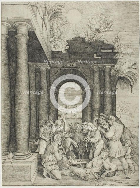 The Adoration of the Shepherds, c.1520. Creator: Master HFE.