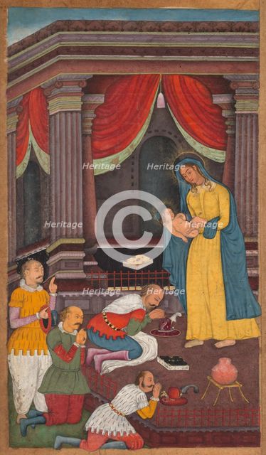The Adoration of the Shepherds, from a Mirror of Holiness (Mir’at al-quds) of Father Jerome Xavier. Creator: Unknown.