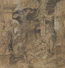 The Adoration of the Shepherds; verso: Sketches, ca. 1532-37. Creator: Maerten van Heemskerck