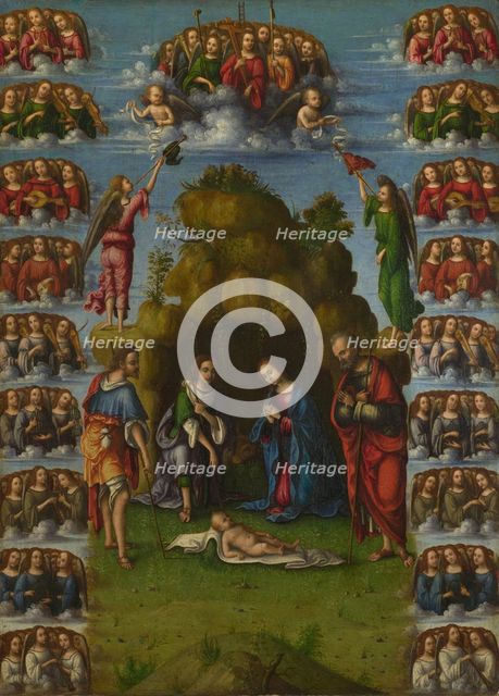The Adoration of the Shepherds with Angels, 1499. Artist: Costa, Lorenzo (1460-1535)