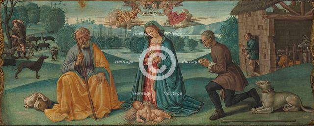The Adoration of the Shepherds with Filippo Strozzi (predella of the Lecceto Altarpiece), 1487-1488.