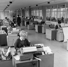 The administration office at Huntsman House, Tetley's headquarters in Leeds, May 1968. Creator: Michael Walters