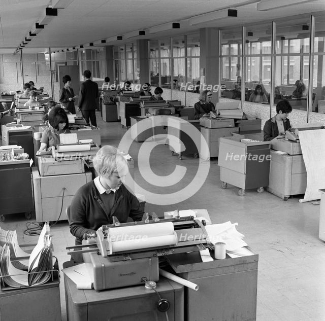 The administration office at Huntsman House, Tetley's headquarters in Leeds, May 1968. Creator: Michael Walters.