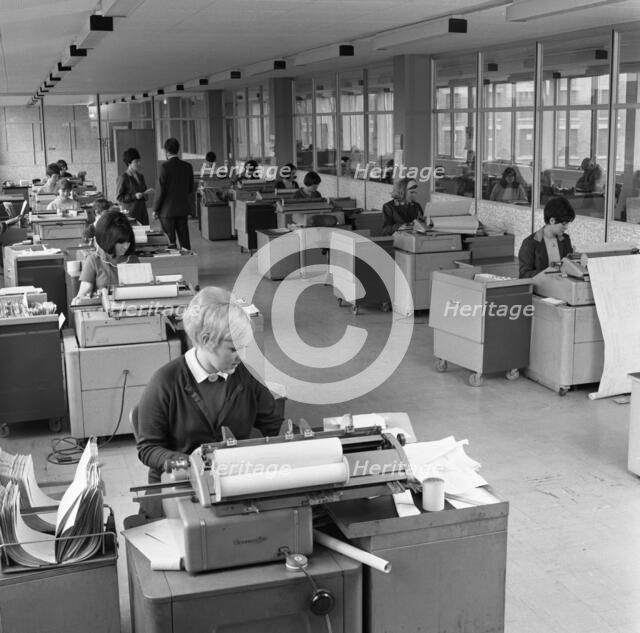 The administration office at Huntsman House, Tetley's headquarters in Leeds, May 1968. Artist: Michael Walters