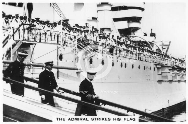 The admiral striking his flag, HMS 'Warspite', 1937. Artist: Unknown